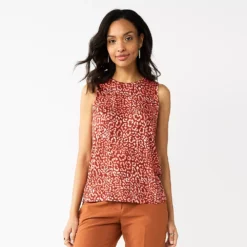 Nine West Essential Easy High-Neck Tank -Deals My Glow Wardrobe Store 5214280 Burgundy Cheetah