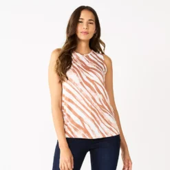 Nine West Essential Easy High-Neck Tank -Deals My Glow Wardrobe Store 5214280 Tan Zebra