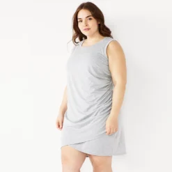 Plus Size Nine West French Terry Sleeveless Tulip Hem Dress -Deals My Glow Wardrobe Store 5223861 Gray Fox Heather