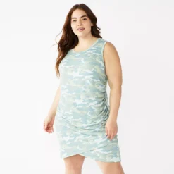 Plus Size Nine West French Terry Sleeveless Tulip Hem Dress