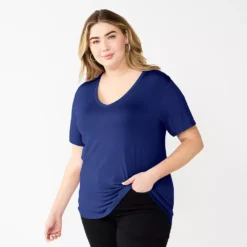 Plus Size Nine West Essential Soft Spun Short Sleeve V-Neck Top -Deals My Glow Wardrobe Store 5233799 Blue