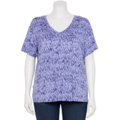 Plus Size Nine West Essential Soft Spun Short Sleeve V-Neck Top -Deals My Glow Wardrobe Store 5233799 Dark Blue Ikat