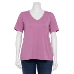 Plus Size Nine West Essential Soft Spun Short Sleeve V-Neck Top -Deals My Glow Wardrobe Store 5233799 Lavender Mauve