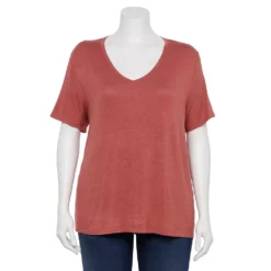 Plus Size Nine West Essential Soft Spun Short Sleeve V-Neck Top -Deals My Glow Wardrobe Store 5233799 Mauve Jewel Nep