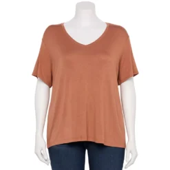 Plus Size Nine West Essential Soft Spun Short Sleeve V-Neck Top -Deals My Glow Wardrobe Store 5233799 Mocha Frosting