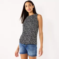 Petite Nine West Essential High Neck Tank -Deals My Glow Wardrobe Store 5234193 Black Cheetah