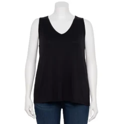 Plus Size Nine West Essential Easy V-Neck Tank -Deals My Glow Wardrobe Store 5235544 Black