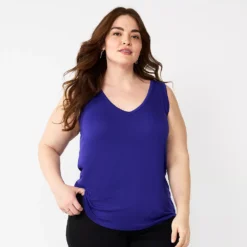 Plus Size Nine West Essential Easy V-Neck Tank -Deals My Glow Wardrobe Store 5235544 Blue