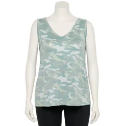 Plus Size Nine West Essential Easy V-Neck Tank -Deals My Glow Wardrobe Store 5235544 Sage Camo