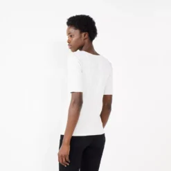 Women's Nine West Ribbed Fitted Elbow-Sleeve Tee -Deals My Glow Wardrobe Store 5236177 ALT