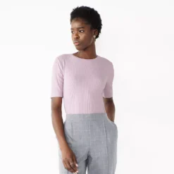 Women's Nine West Ribbed Fitted Elbow-Sleeve Tee -Deals My Glow Wardrobe Store 5236177 Enlighten Purple