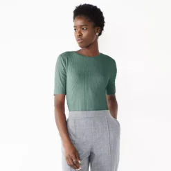 Women's Nine West Ribbed Fitted Elbow-Sleeve Tee -Deals My Glow Wardrobe Store 5236177 Huxley Blue