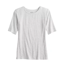 Women's Nine West Ribbed Fitted Elbow-Sleeve Tee -Deals My Glow Wardrobe Store 5236177 Light Gray Heather