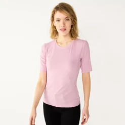 Women's Nine West Ribbed Fitted Elbow-Sleeve Tee -Deals My Glow Wardrobe Store 5236177 Lilac Necklace