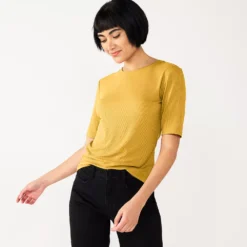 Women's Nine West Ribbed Fitted Elbow-Sleeve Tee -Deals My Glow Wardrobe Store 5236177 Toasted Olive