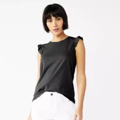 Petite Nine West Ruffle-Shoulder Top -Deals My Glow Wardrobe Store 5245225 Mineral Black