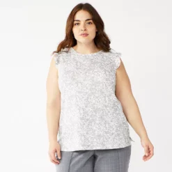 Plus Size Nine West Ruffle Shoulder Tank -Deals My Glow Wardrobe Store 5245346 Gray Animal