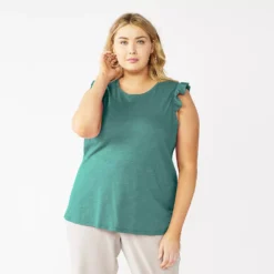 Plus Size Nine West Ruffle Shoulder Tank -Deals My Glow Wardrobe Store 5245346 Huxley Blue