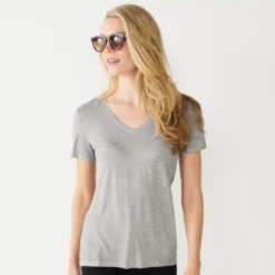 Petite Nine West Essential Short Sleeve V-Neck Tee -Deals My Glow Wardrobe Store 5246433 Dark Ash Heather