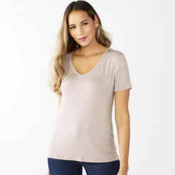 Petite Nine West Essential Short Sleeve V-Neck Tee -Deals My Glow Wardrobe Store 5246433 Dusty Salt Heather