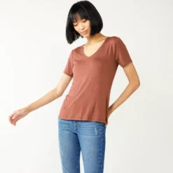 Petite Nine West Essential Short Sleeve V-Neck Tee -Deals My Glow Wardrobe Store 5246433 Mocha Frosting