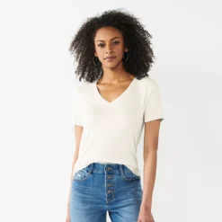Petite Nine West Essential Short Sleeve V-Neck Tee -Deals My Glow Wardrobe Store 5246433 White