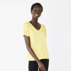 Petite Nine West Essential Short Sleeve V-Neck Tee -Deals My Glow Wardrobe Store 5246433 Yellow Stripe
