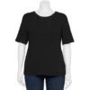 Plus Size Nine West Essential Fitted Elbow-Sleeve Tee 2 Plus Size Nine West Essential Fitted Elbow-Sleeve Tee -Deals My Glow Wardrobe Store 5247489 Black