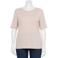 Plus Size Nine West Essential Fitted Elbow-Sleeve Tee -Deals My Glow Wardrobe Store 5247489 Dusty Salt Heather