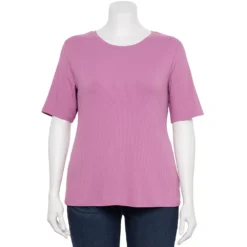 Plus Size Nine West Essential Fitted Elbow-Sleeve Tee -Deals My Glow Wardrobe Store 5247489 Lavender Mauve