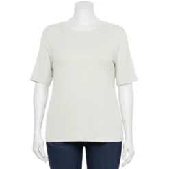 Plus Size Nine West Essential Fitted Elbow-Sleeve Tee -Deals My Glow Wardrobe Store 5247489 Light Gray Heather