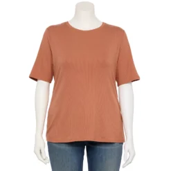Plus Size Nine West Essential Fitted Elbow-Sleeve Tee -Deals My Glow Wardrobe Store 5247489 Mocha Frosting