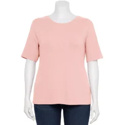 Plus Size Nine West Essential Fitted Elbow-Sleeve Tee -Deals My Glow Wardrobe Store 5247489 Pink Hoodie