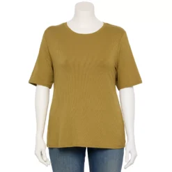 Plus Size Nine West Essential Fitted Elbow-Sleeve Tee -Deals My Glow Wardrobe Store 5247489 Sergio Olive