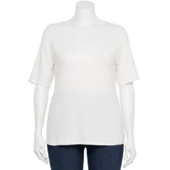Plus Size Nine West Essential Fitted Elbow-Sleeve Tee -Deals My Glow Wardrobe Store 5247489 White