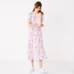 Petite Nine West Puff-Sleeve Midi Dress