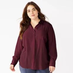 Plus Size Nine West Drapey Button Down Shirt -Deals My Glow Wardrobe Store 5262413 Maddie Plum