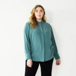 Plus Size Nine West Drapey Button Down Shirt -Deals My Glow Wardrobe Store 5262413 Signature Green