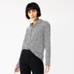 Women's Nine West Drapey Button Down Shirt -Deals My Glow Wardrobe Store 5271741 Black Mini Hearts