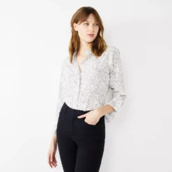 Women's Nine West Drapey Button Down Shirt -Deals My Glow Wardrobe Store 5271741 Gray Flowy Animal