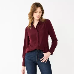 Women's Nine West Drapey Button Down Shirt -Deals My Glow Wardrobe Store 5271741 Maddie Plum