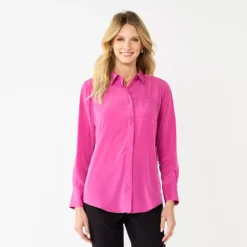 Women's Nine West Drapey Button Down Shirt -Deals My Glow Wardrobe Store 5271741 Magenta Daisy