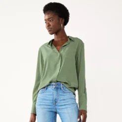 Women's Nine West Drapey Button Down Shirt -Deals My Glow Wardrobe Store 5271741 Signature Green