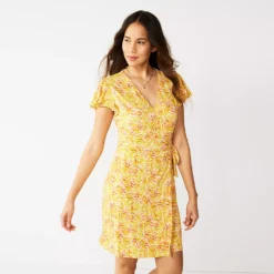 Women's Nine West Flutter Sleeve Wrap Dress -Deals My Glow Wardrobe Store 5280249 Floaty Flowers Yellow