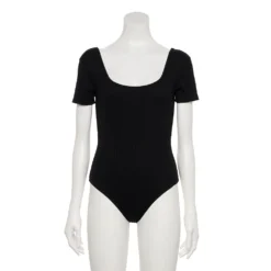 Women's Nine West Rib Short Sleeve Squareneck Bodysuit -Deals My Glow Wardrobe Store 5290693 ALT