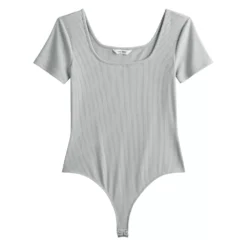 Women's Nine West Rib Short Sleeve Squareneck Bodysuit -Deals My Glow Wardrobe Store 5290693 ALT5