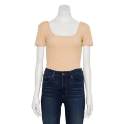 Women's Nine West Rib Short Sleeve Squareneck Bodysuit -Deals My Glow Wardrobe Store 5290693 Fainst Whisper