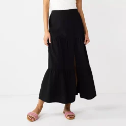 Women's Nine West Crosshatch Tiered Maxi Skirt -Deals My Glow Wardrobe Store 5330209 Mineral Black