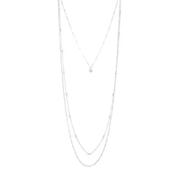 Nine West Silver Tone Simulated Crystal Textured Multi-Strand Necklace