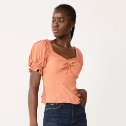Petite Nine West Twist Front Puff Sleeve Top -Deals My Glow Wardrobe Store 5491959 Pecan Crust